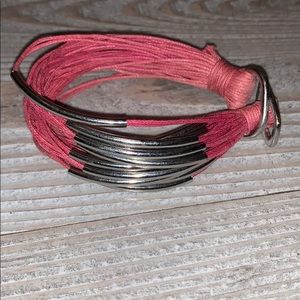 Pink and Silver Waxed Cord Bracelet